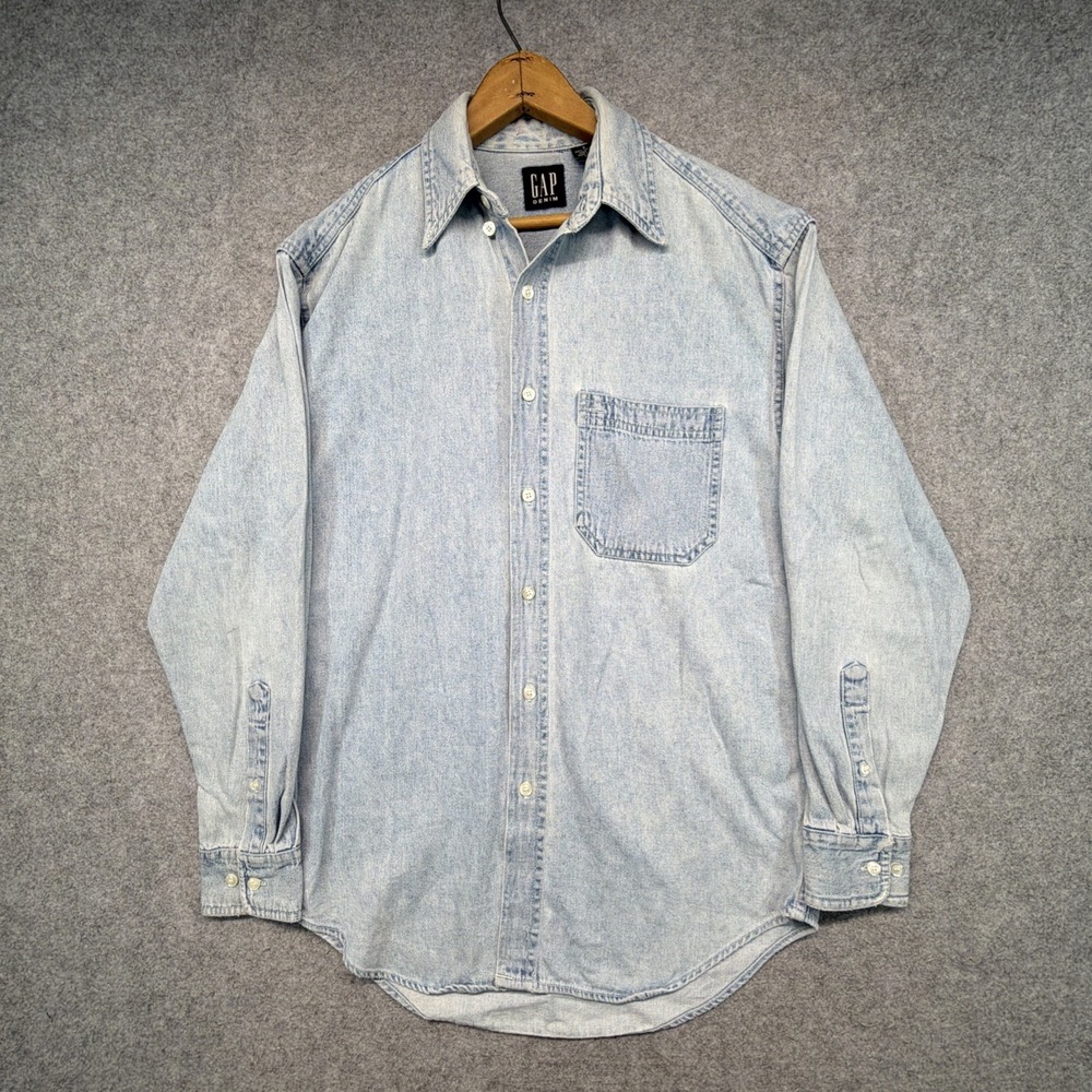 Vintage Gap Denim Shirt Mens Small Light Wash Button Down Faded 90s